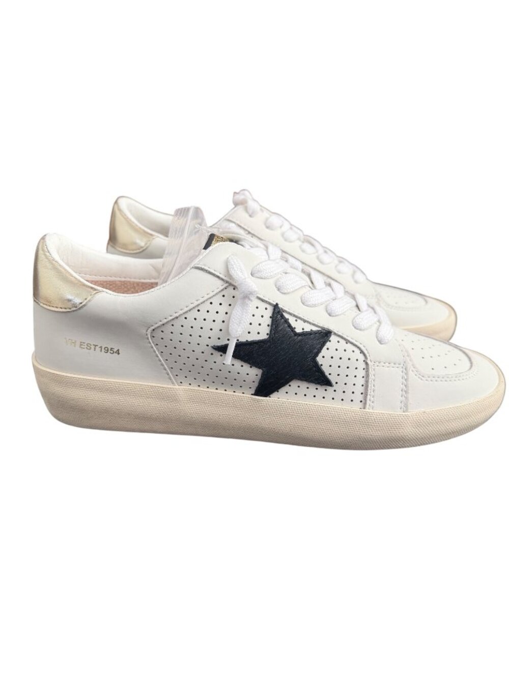 Vintage Havana Womens Star Sneakers White & Gold Size 11 Leather Upper New With